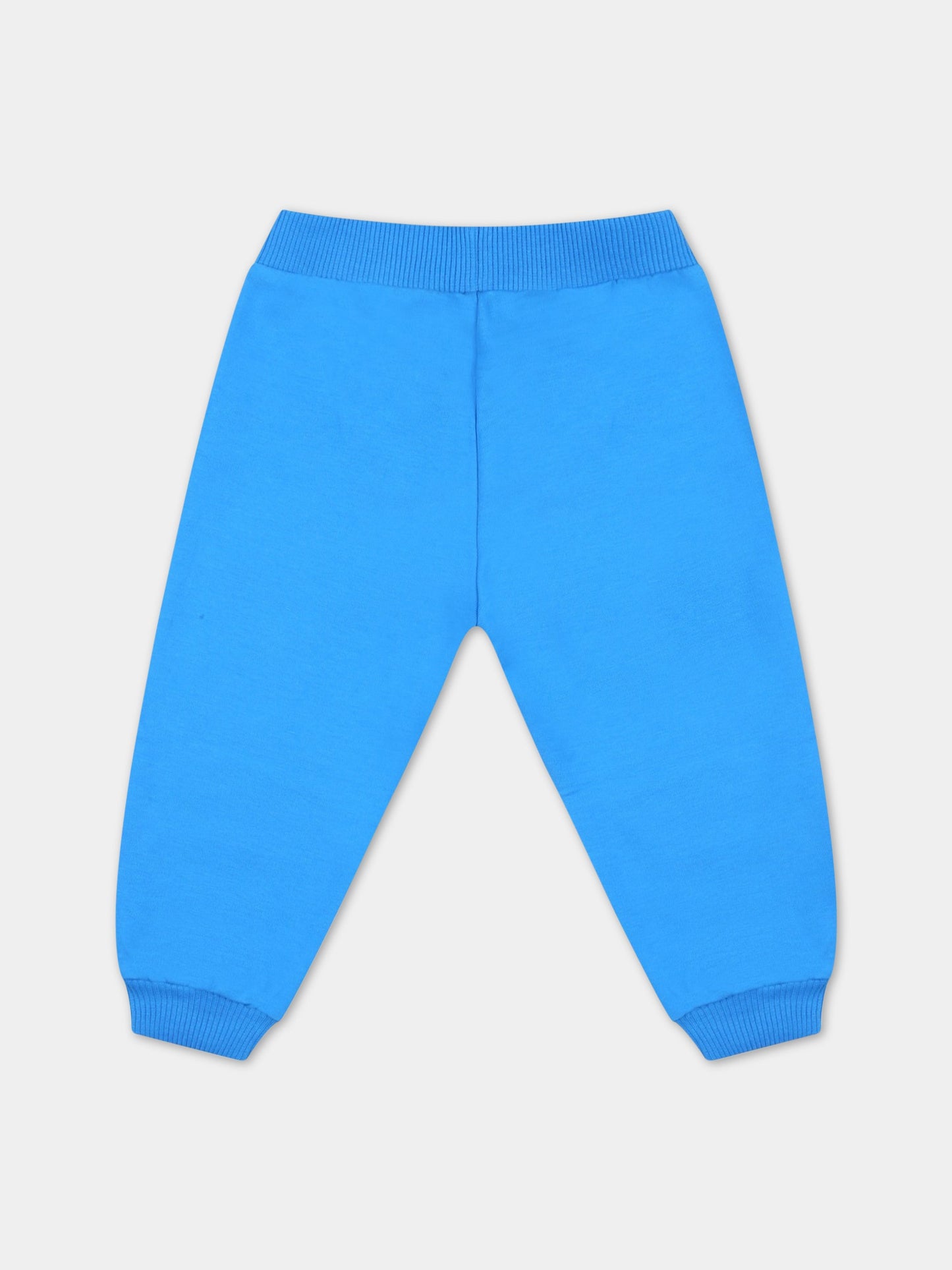 Pantaloni azzurri da tuta per neonato con logo nero,Moschino Kids,MMP04O LDA27 40515