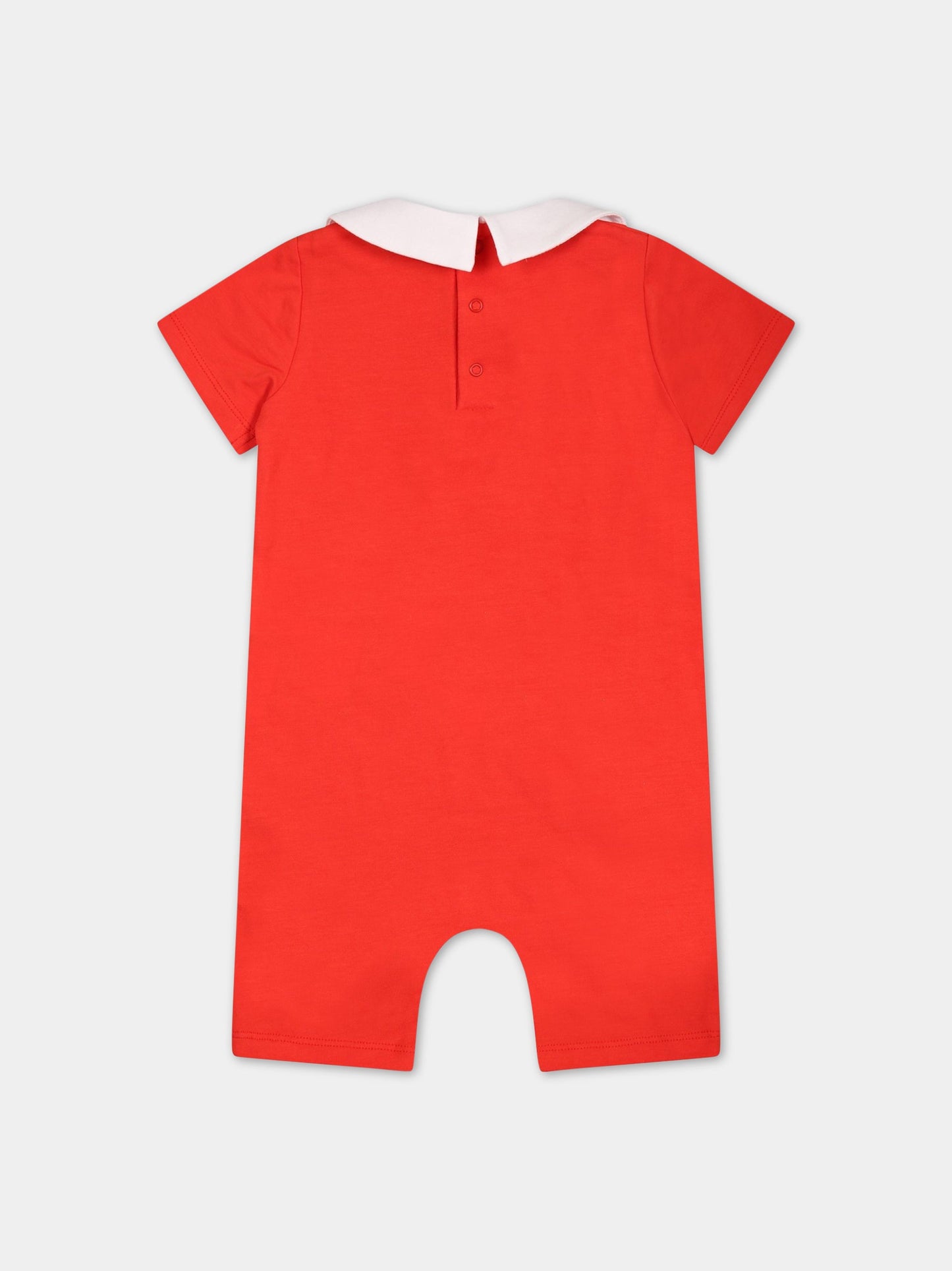 Pagliaccetto rosso per neonati con Teddy Bear e logo nero,Moschino Kids,MUY058 LBA10 50109