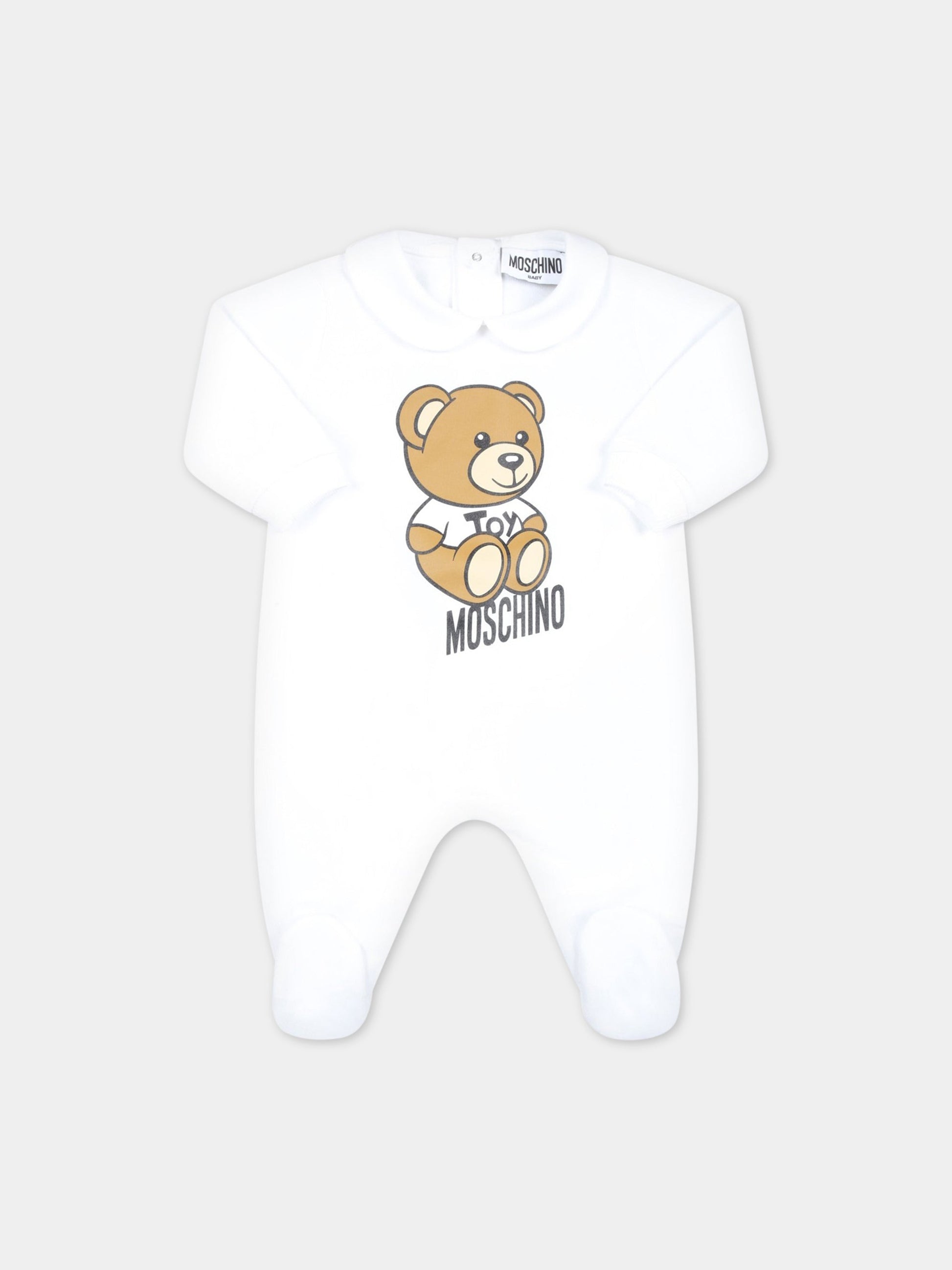 Tutina bianca per neonati con Teddy Bear e logo nero,Moschino Kids,MTY037 LDA00 10101