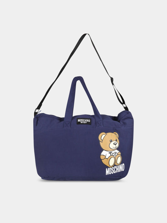 Borsa-mamma blu per neonato con Teddy Bear,Moschino Kids,MRX03A LDA25 40016