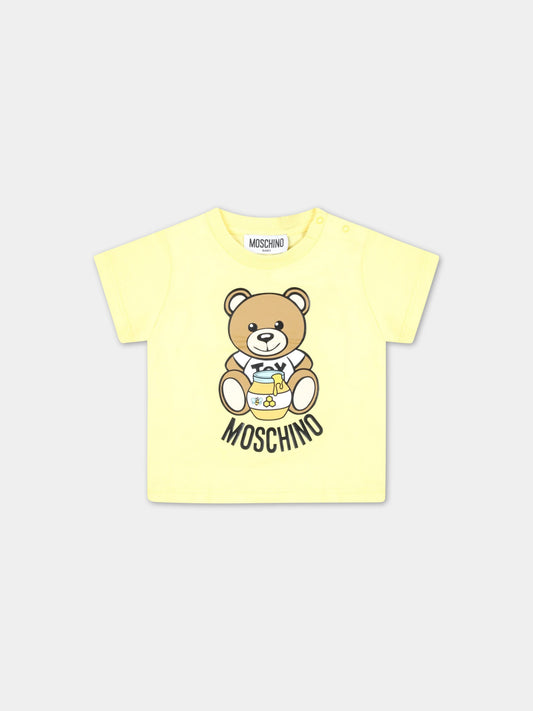 T-shirt gialla per neonati con Teddy Bear con miele,Moschino Kids,MQM032 LAA03 50230