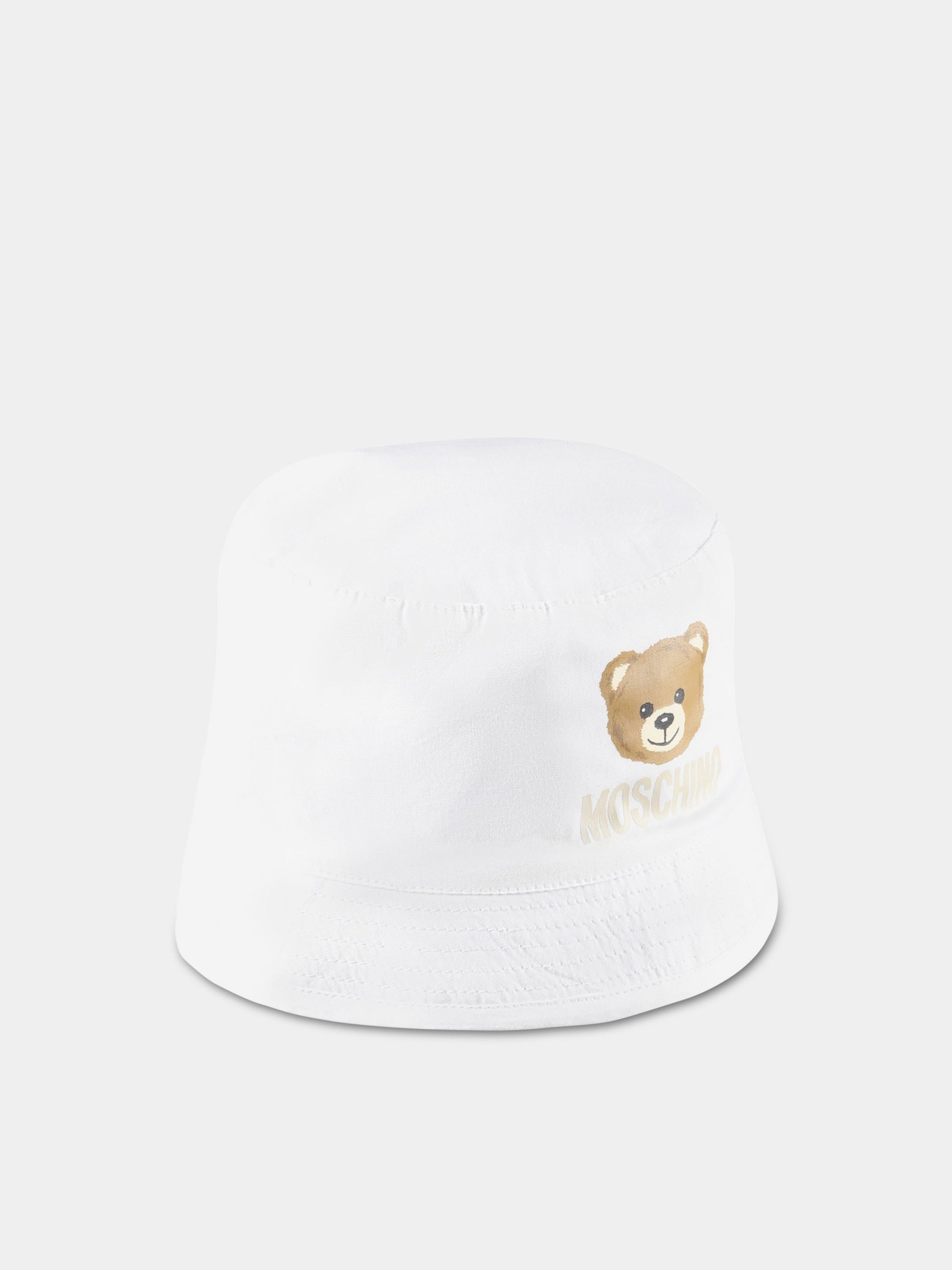 Cloche bianca per neonati con Teddy Bear e logo,Moschino Kids,MMX04A LMA01 10101