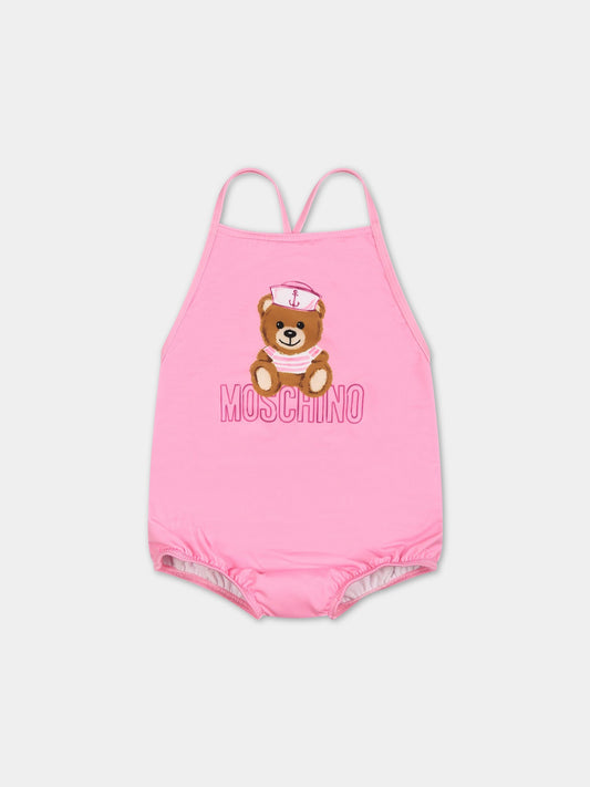 Costume rosa per neonata con Teddy Bear e logo,Moschino Kids,MDL00K LKA00 51473