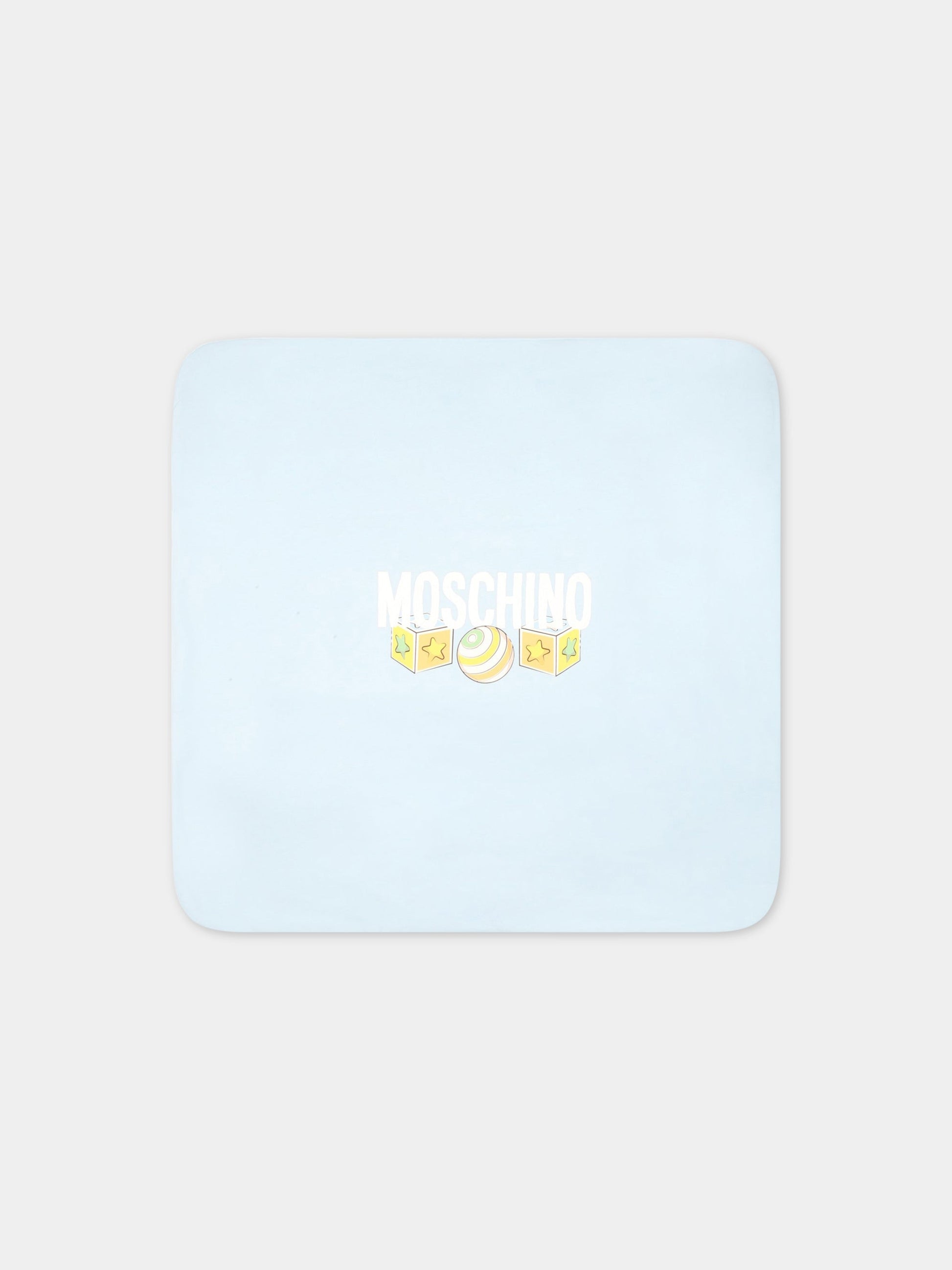 Coperta celeste per neonato con logo e Teddy Bear,Moschino Kids,MYB005 LCB34 84495