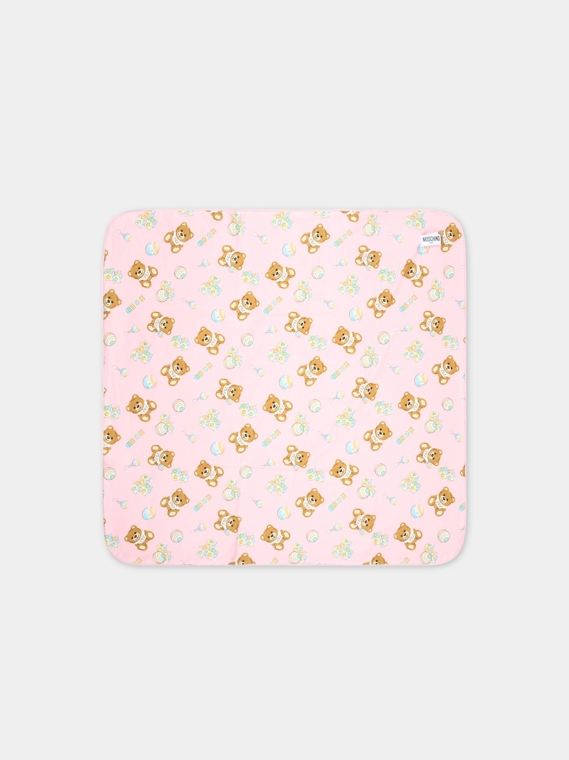Coperta rosa per neonata con logo e Teddy Bear,Moschino Kids,MYB005 LCB34 84485