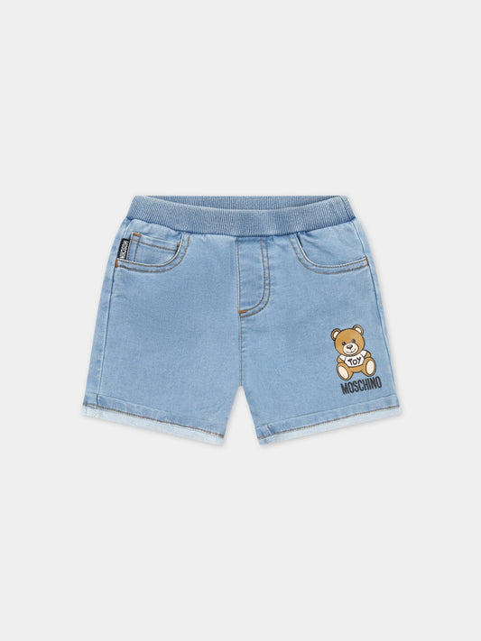 Shorts blu per neonato con Teddy Bear e logo,Moschino Kids,MUQ00W LDE13 40020