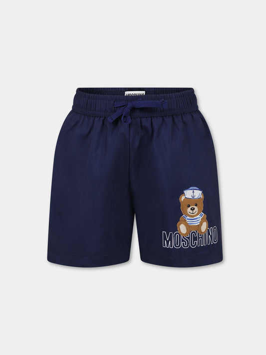 Boxer-mare per bambino con Teddy Bear e logo,Moschino Kids,HSL010 LKA02 40016