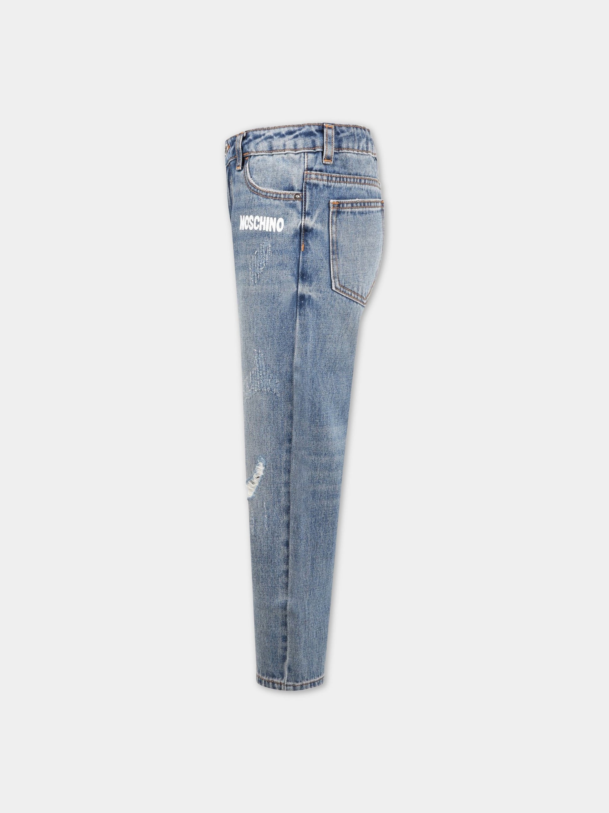 Jeans celesti per bambino con logo e Teddy Bear,Moschino Kids,HUP05Q L0E01 40362
