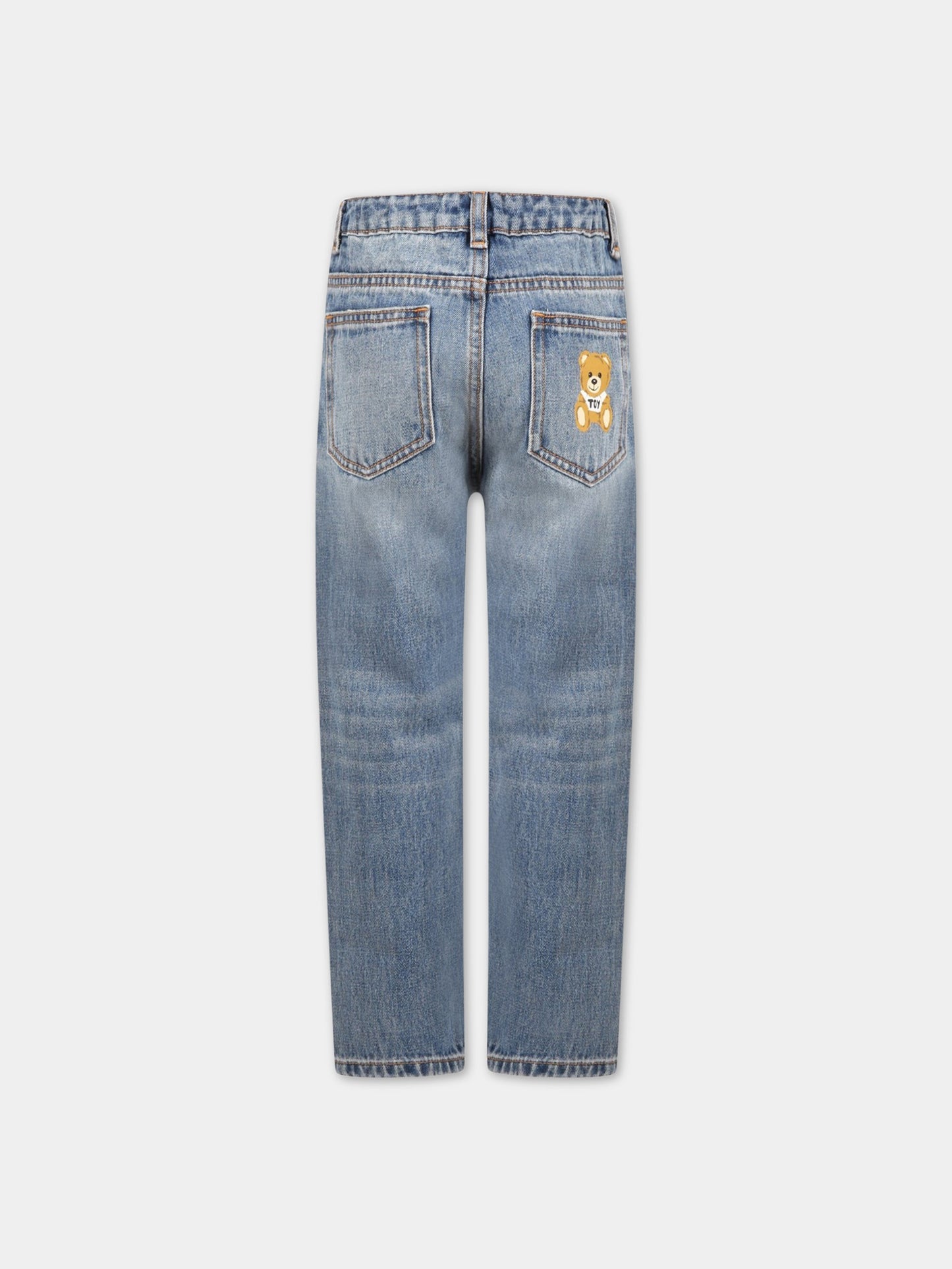Jeans celesti per bambino con logo e Teddy Bear,Moschino Kids,HUP05Q L0E01 40362