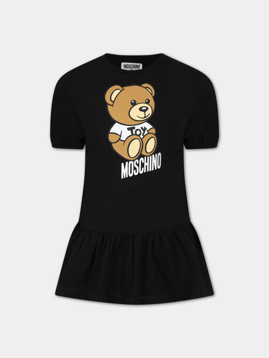 Vestito nero per bambina con Teddy Bear e logo,Moschino Kids,HDV0CQ LBA10 60100