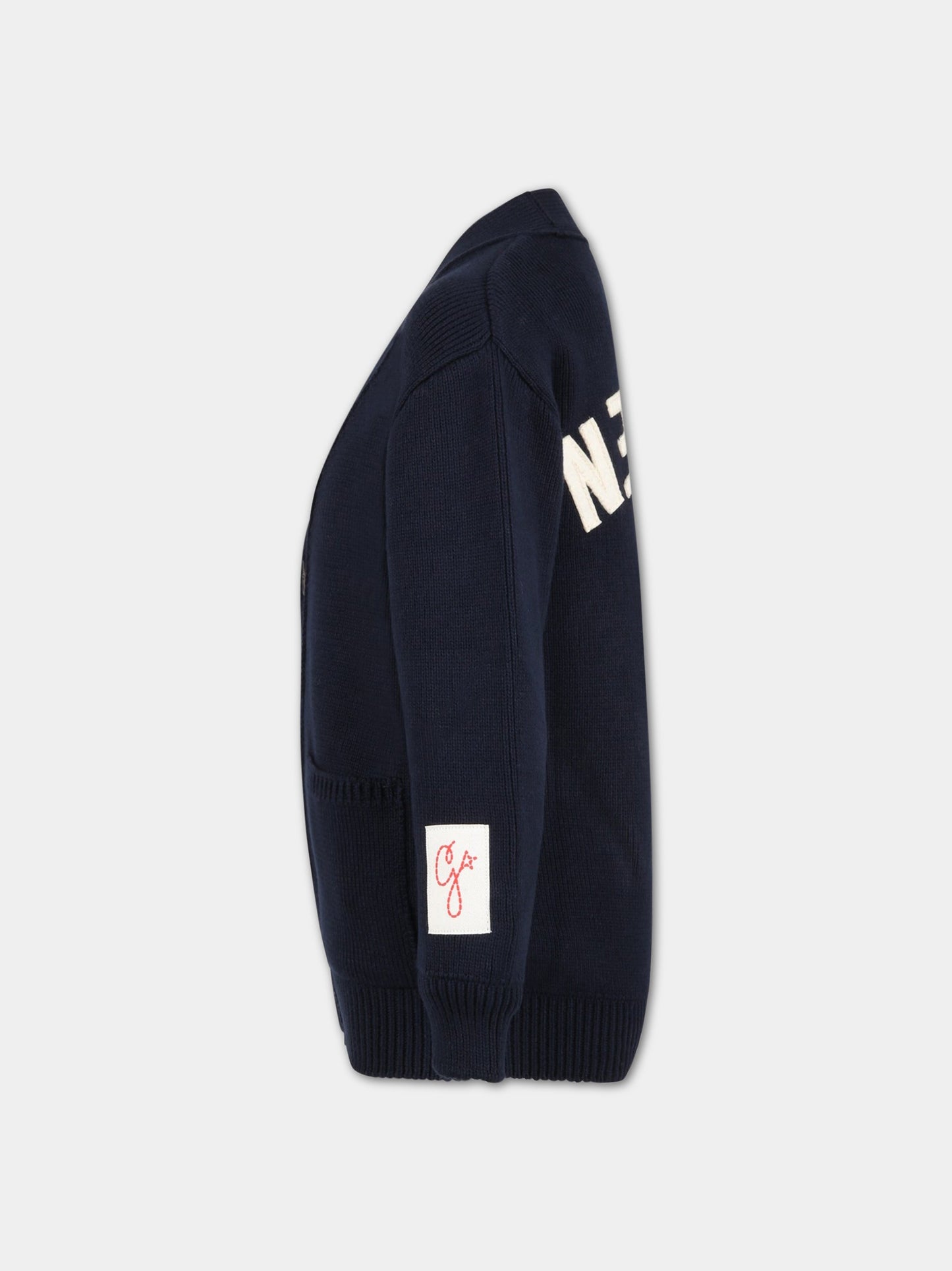 Cardigan blu per bambino con logo avorio,Golden Goose,GYP01400 P001082 50501