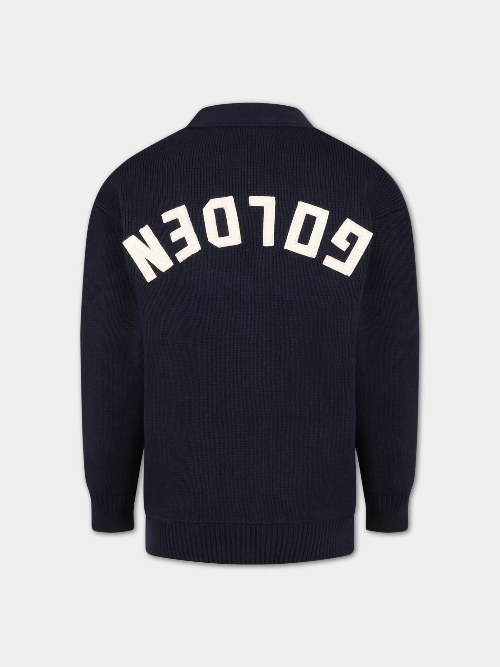Cardigan blu per bambino con logo avorio,Golden Goose,GYP01400 P001082 50501