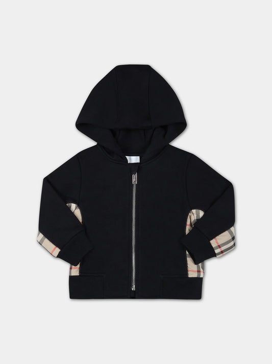 Felpa nera per neonato con check vintage,Burberry Kids,8061449