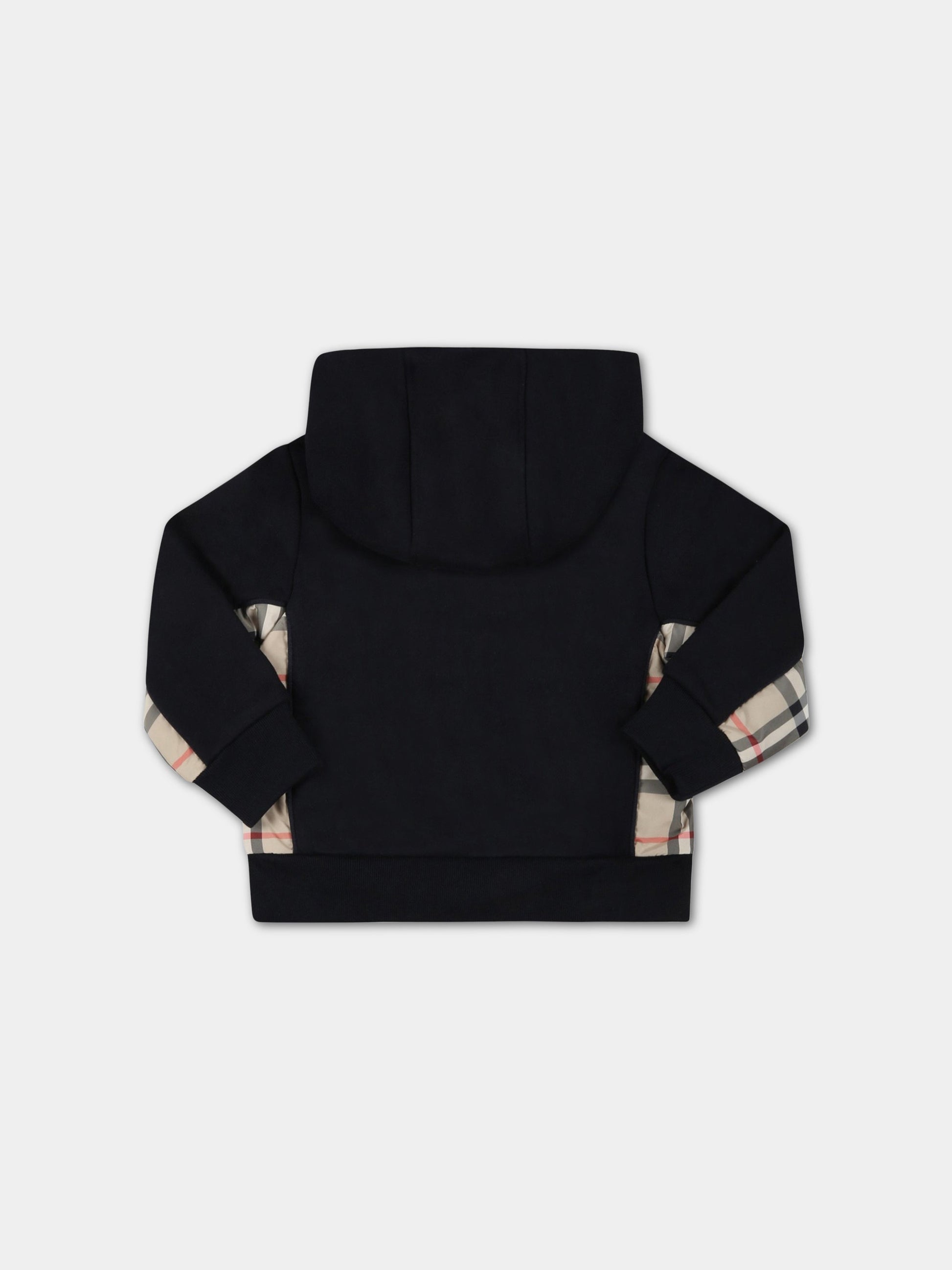 Felpa nera per neonato con check vintage,Burberry Kids,8061449