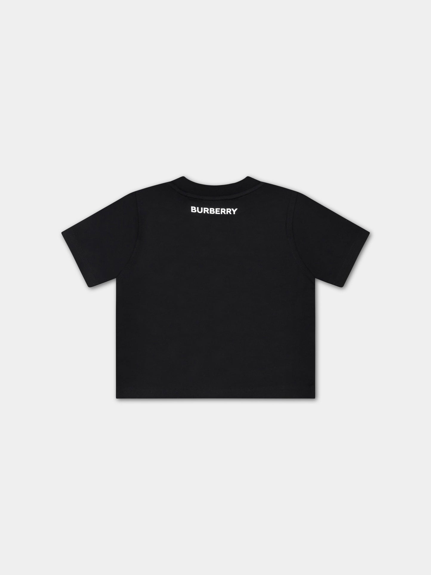 T-shirt nera per neonati con check vintage e logo bianco,Burberry Kids,8064807