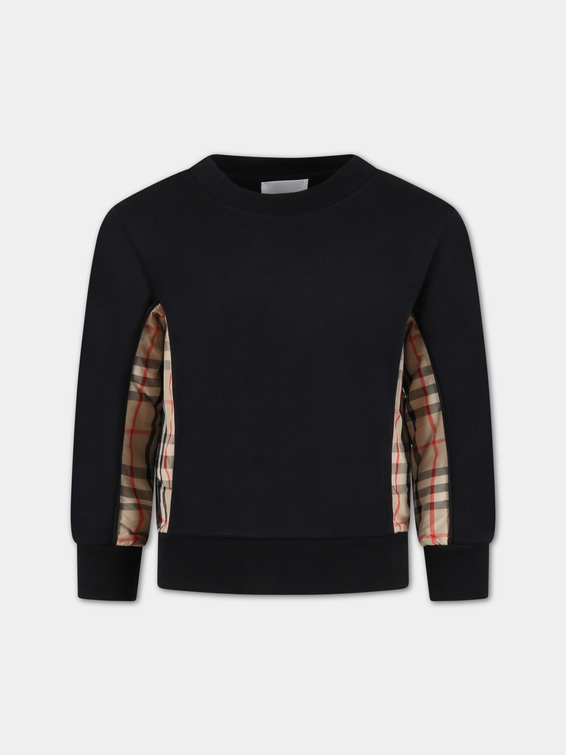 Felpa nera per bambini con check vintage,Burberry Kids,8060950