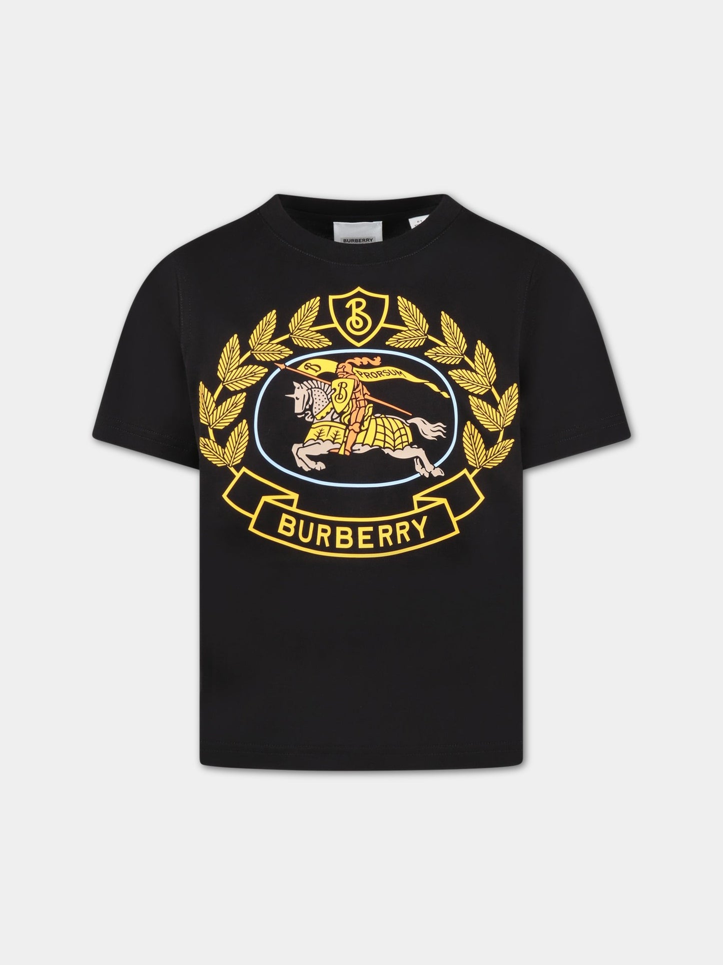 T-shirt nera per bambino con cavaliere equestre,Burberry Kids,8064571