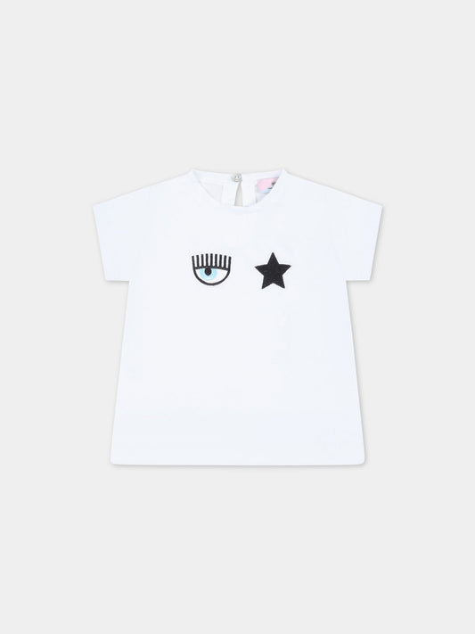 T-shirt bianca per neonata con occhiolino,Chiara Ferragni Collection,53A607 1205 0099