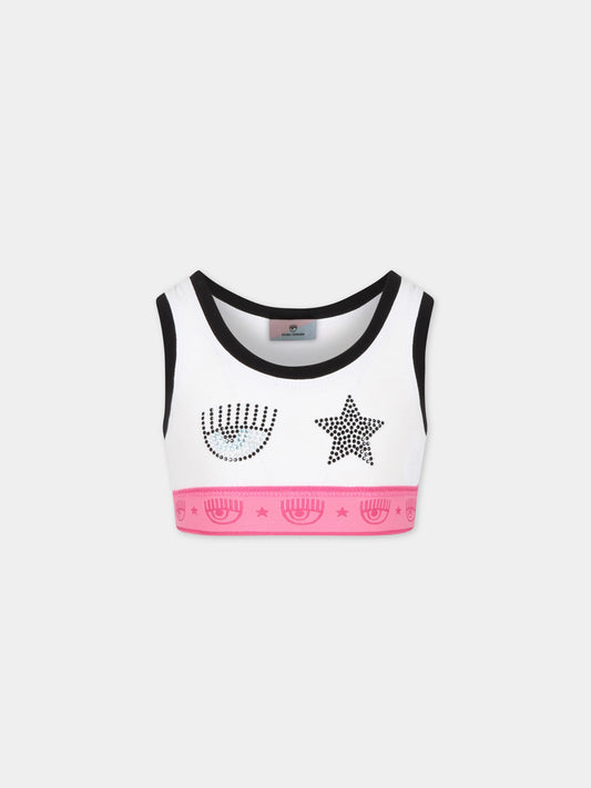 Top bianco per bambina con iconico occhiolino,Chiara Ferragni Collection,51A605 1201 0099