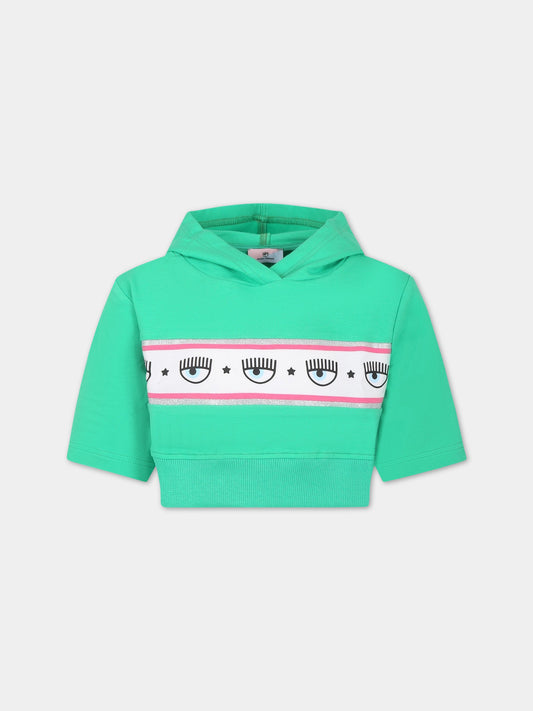 Felpa verde per bambina con iconici eyes flirting,Chiara Ferragni Collection,51A601 1250 026F