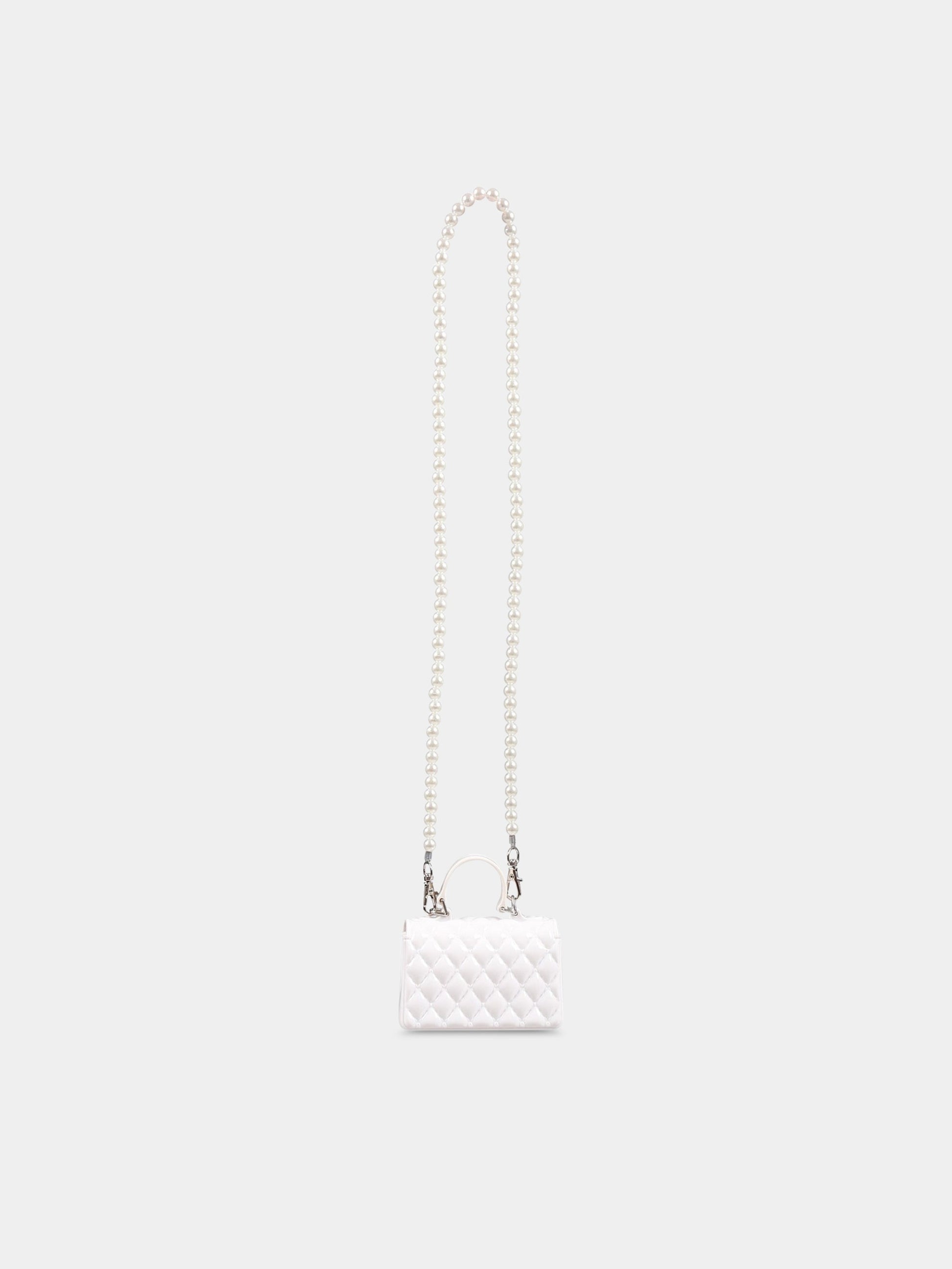 Mini-borsa bianca per bambina con strass,Monnalisa,77A000 1077 0001