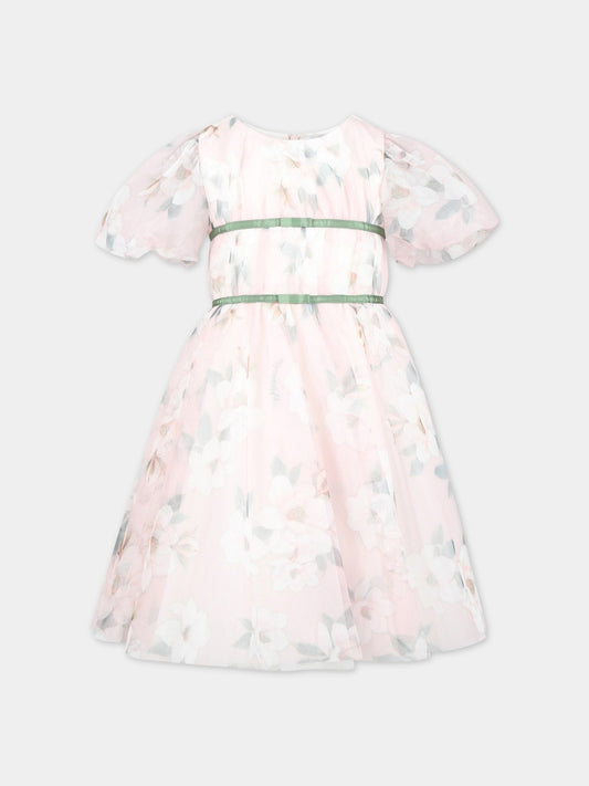 Vestito rosa per bambina con stampa floreale,Monnalisa,71A902 1651 0066