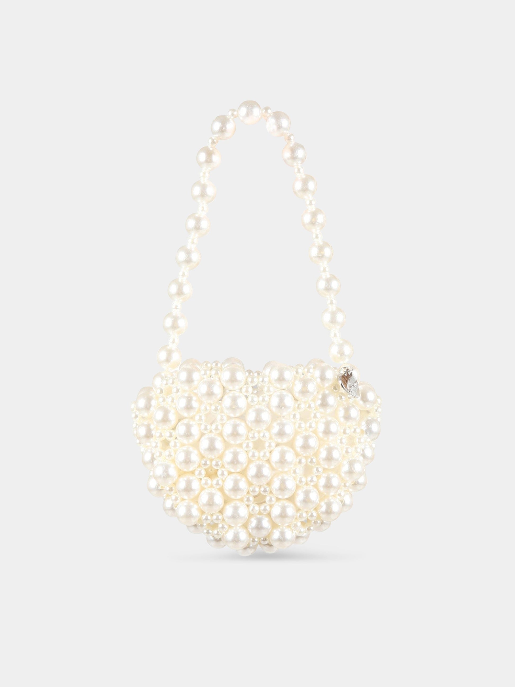 Borsa avorio per bambina con perle,Monnalisa,79A007 1072 0001