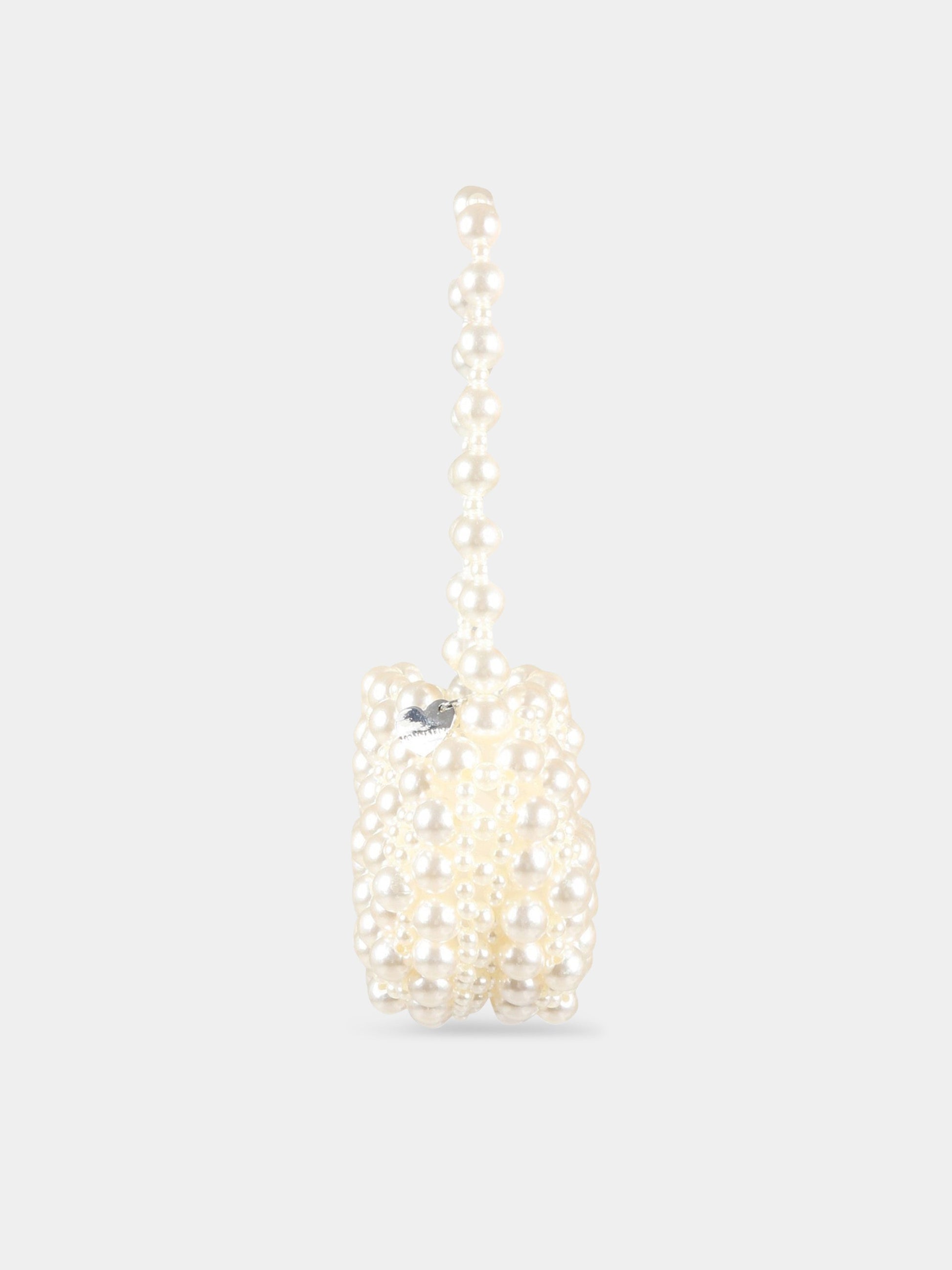 Borsa avorio per bambina con perle,Monnalisa,79A007 1072 0001