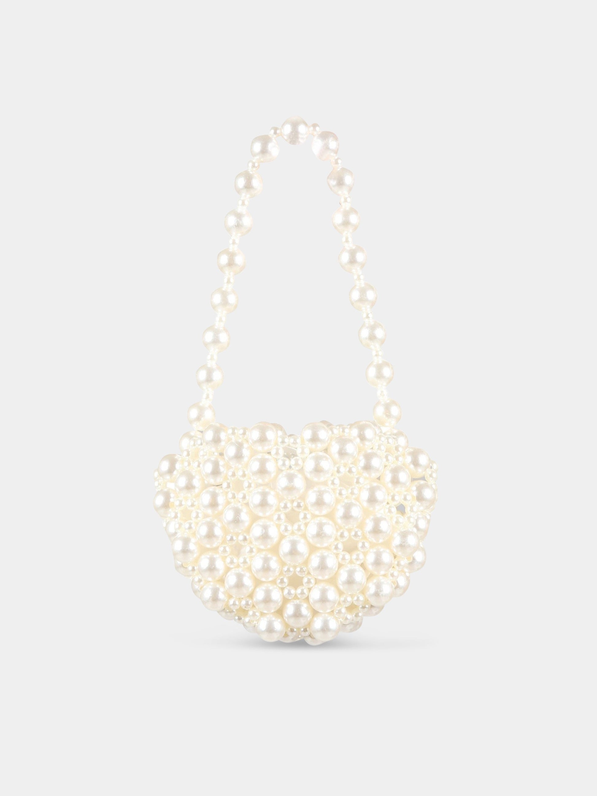 Borsa avorio per bambina con perle,Monnalisa,79A007 1072 0001
