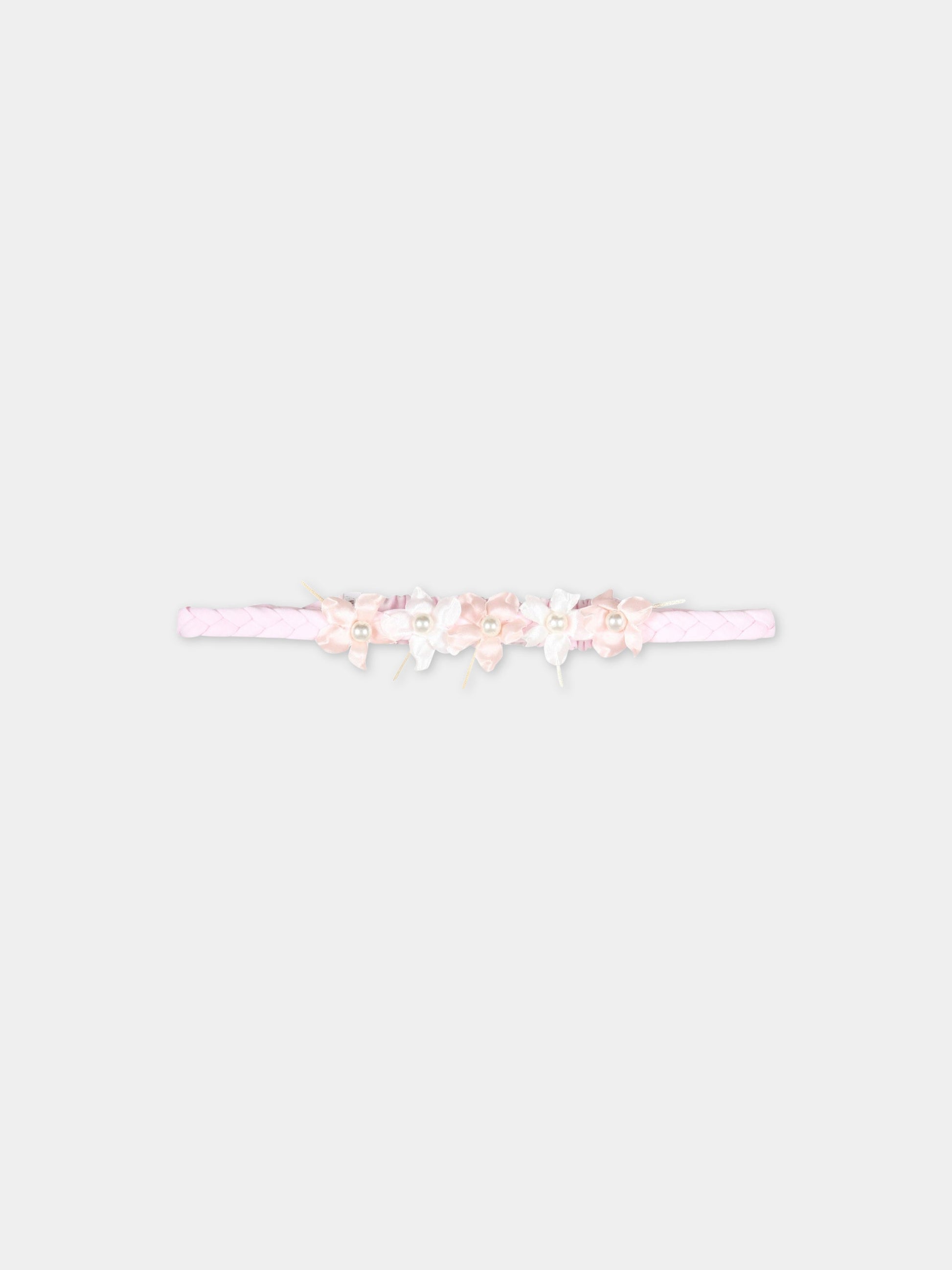 Cerchietto rosa per bambina con fiori rosa e bianchi,Monnalisa,73A005 1201 0091