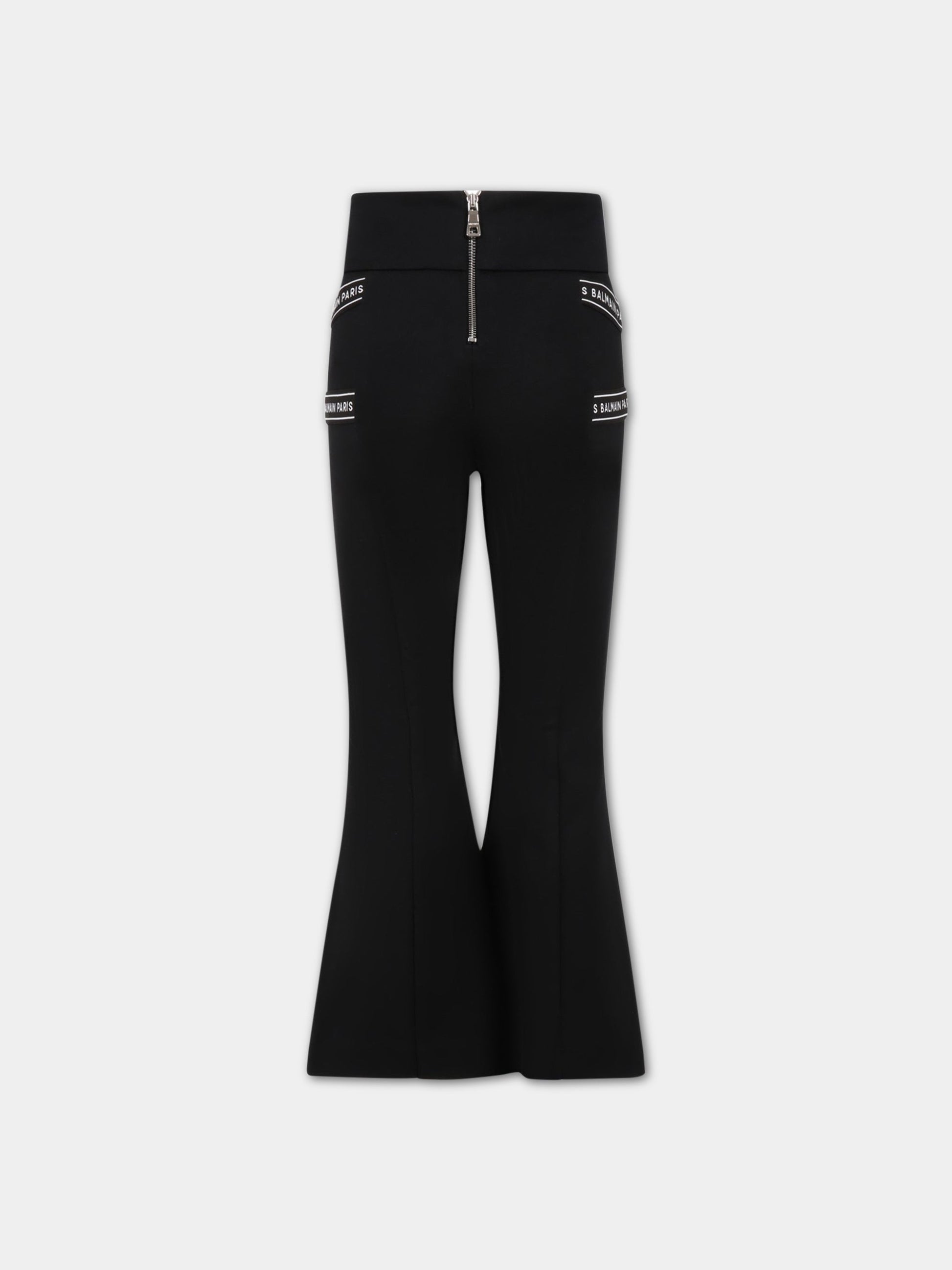 Pantaloni neri per bambina con botti logati,Balmain Kids,BS6B10 J0035 930