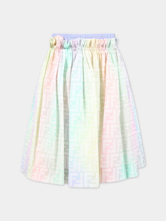 Gonna multicolor per bambina con FF,Fendi Kids,JFE083 ALOE F1JDD
