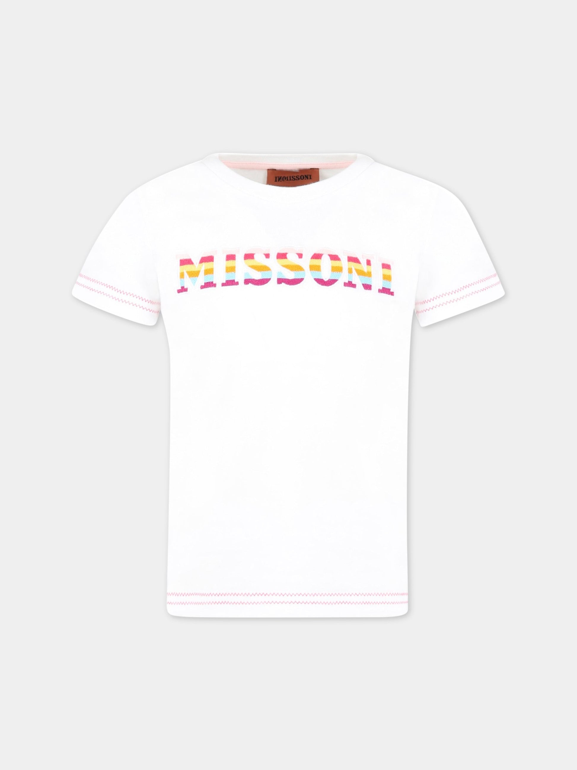 T-shirt bianca per bambina con logo ricamato,Missoni,MS8A41 J0177 100