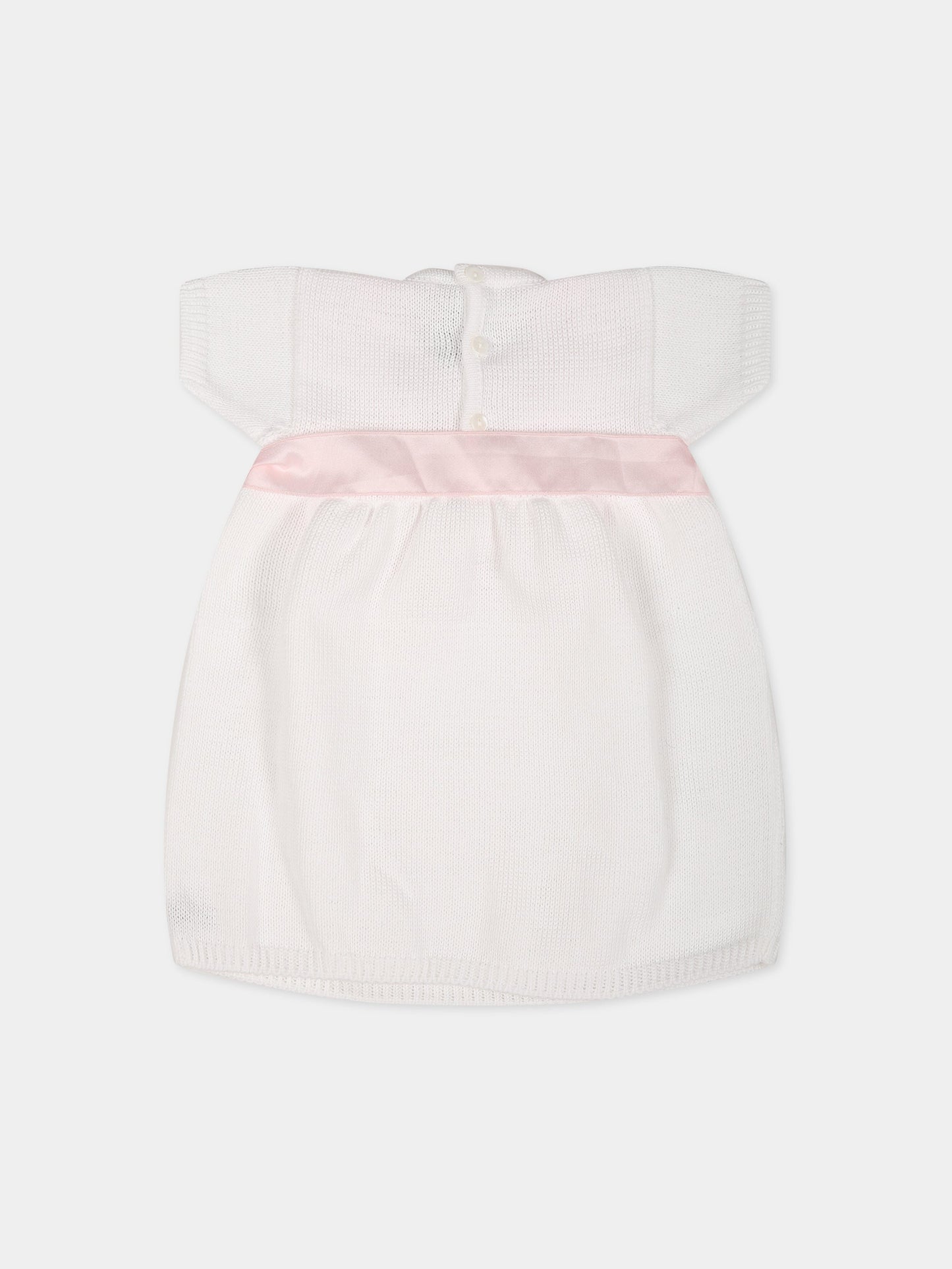 Vestito bianco per neonata con fiocco,Little Bear,6002 BIANCO/ROSA