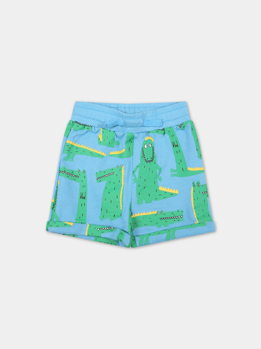 Short celeste per neonato con coccodrilli,Stella Mccartney Kids,8Q6TI9 Z0169 604VE