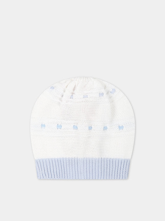 Cappello bianco per neonato con dettagli celesti,Scaldacuore,FA14 CELESTE