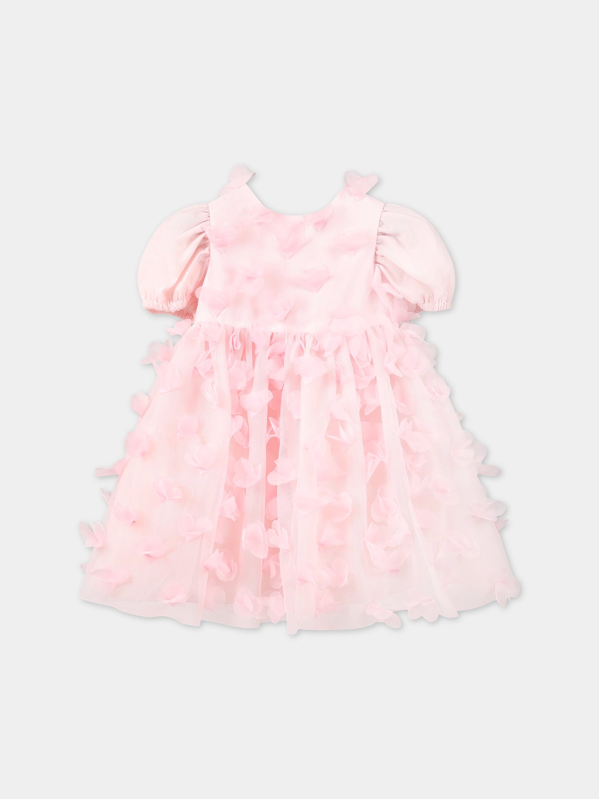 Vestito rosa per neonata con applicazioni in tulle,Simonetta,SS1021 T0041 511