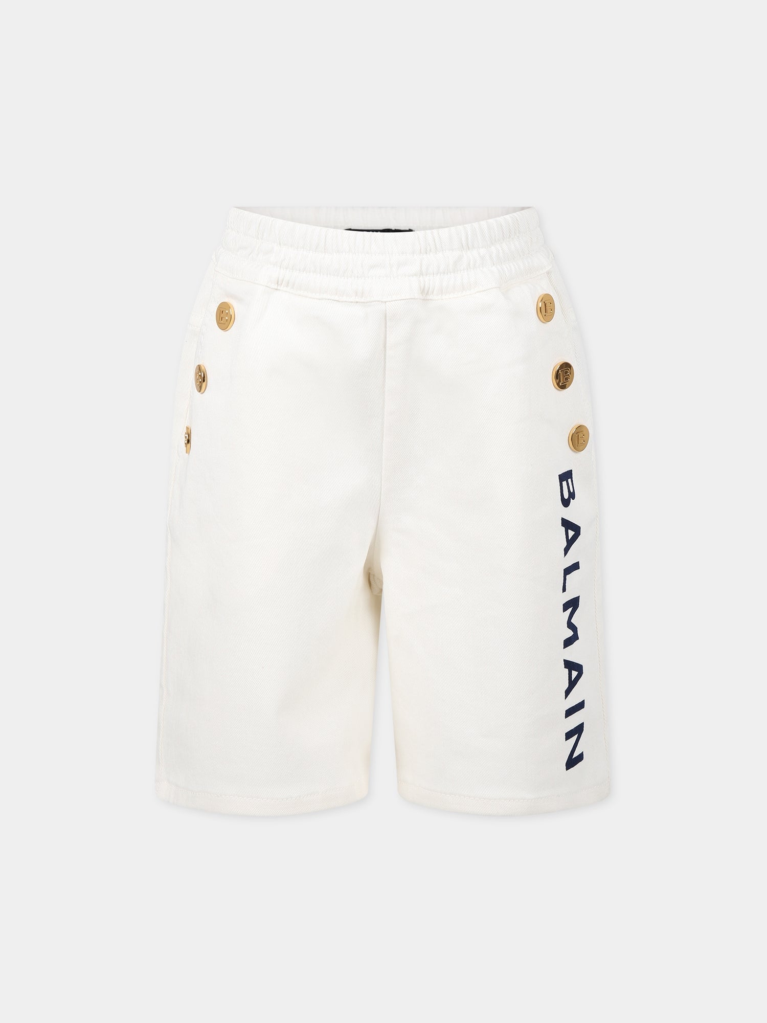 Shorts avorio per bambino con logo,Balmain Kids,BS6R69 D0039 102