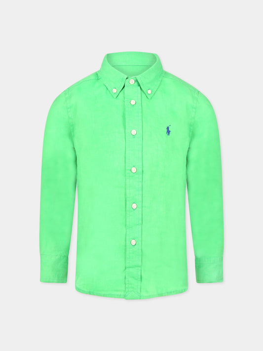 Camicia verde per bambino con iconico cavallino,Ralph Lauren Kids,865270009