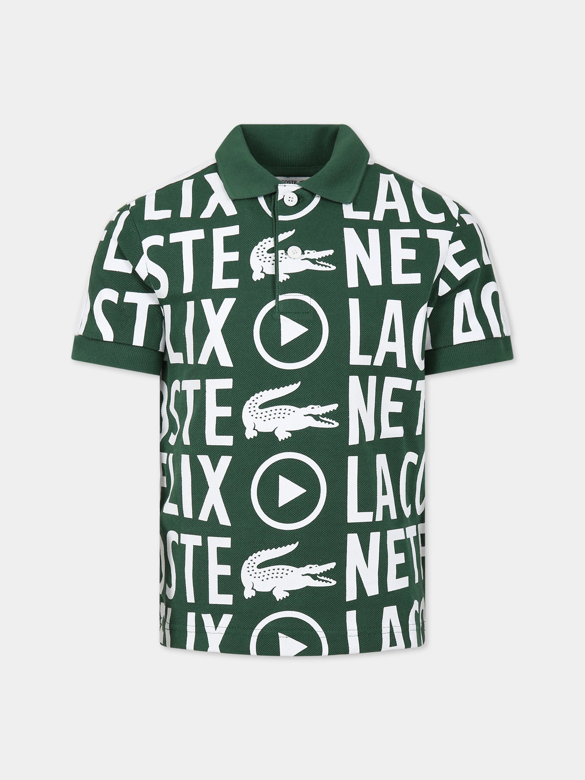Polo verde per bambino con iconico coccodrillo e logo,Lacoste,PJ5508 737