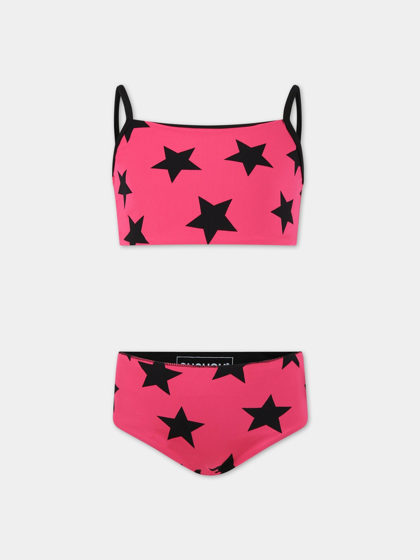 Bikini fucsia per bambina con stelle e logo,Nununu,NU3809A