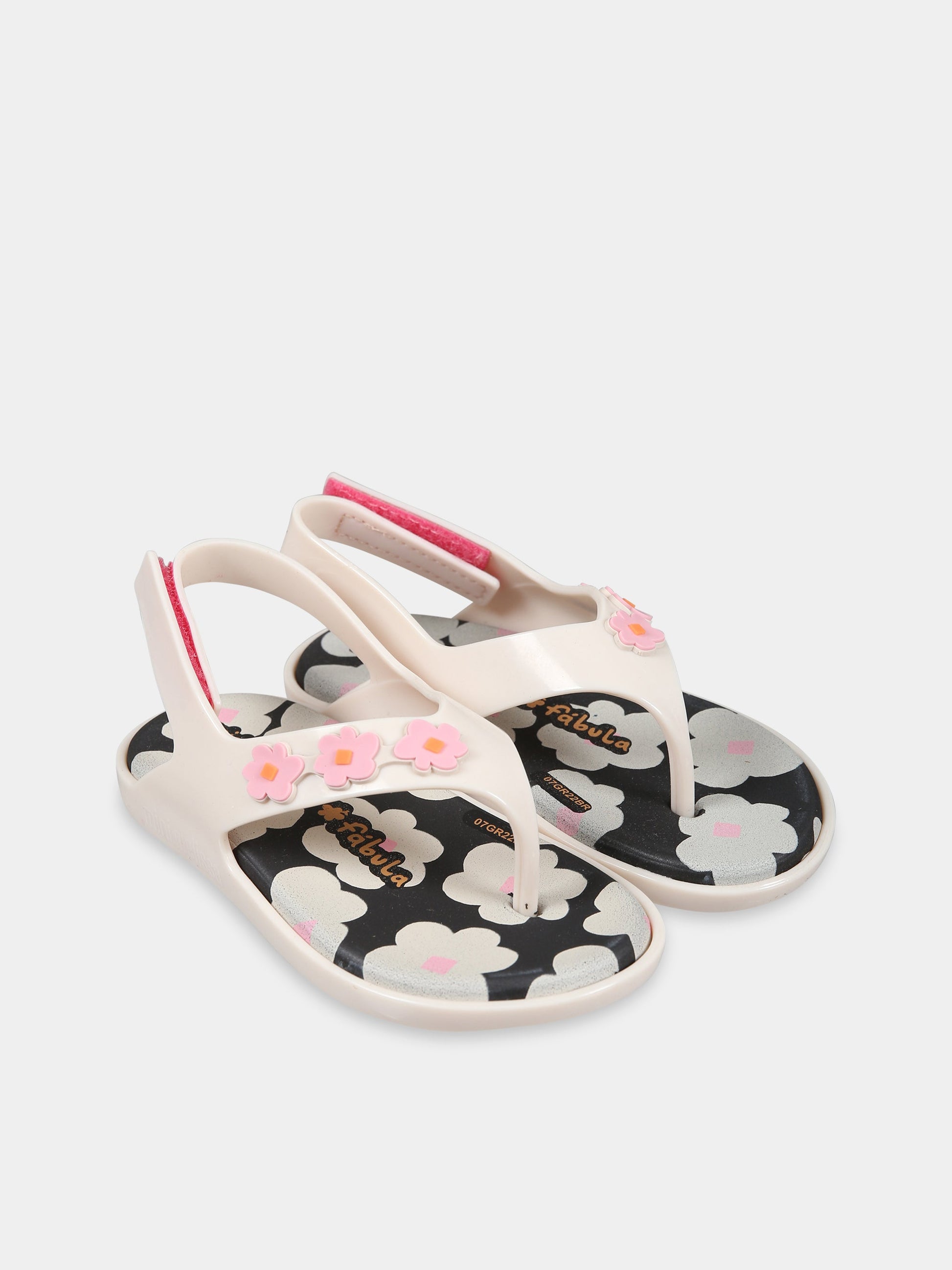 Infradito rosa per bambina con fiori e logo,Mini Melissa,33770 AJ933 06411