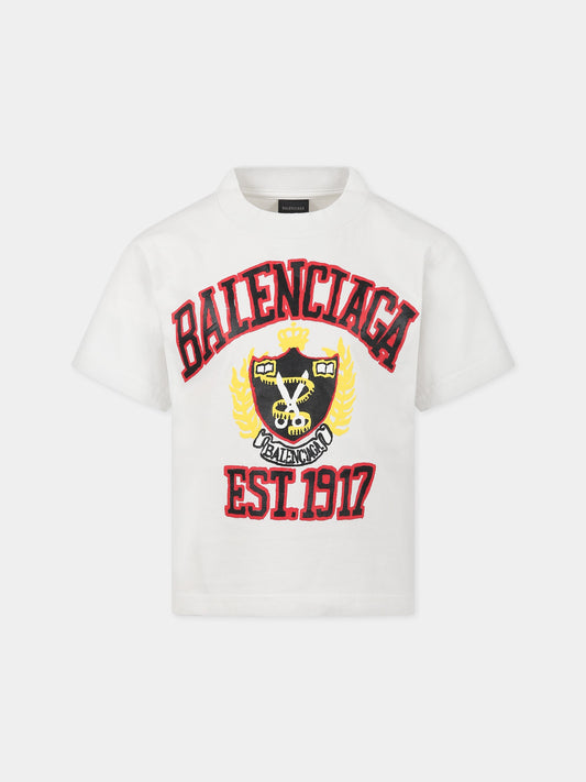 T-shirt bianca per bambini con logo,Balenciaga,681864 TOVK1 9012