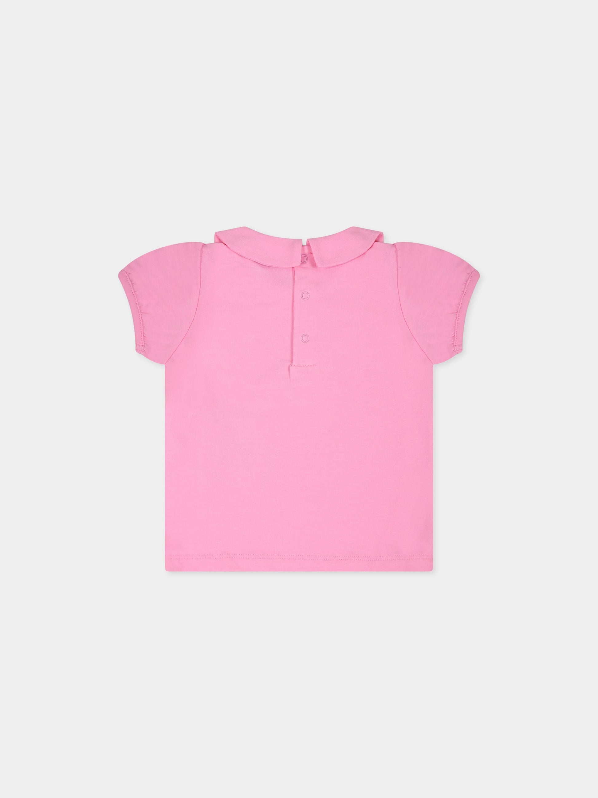 T-shirt rosa per neonata con Teddy Bear, cuore e logo,Moschino Kids,MDM034 LBA01 50206