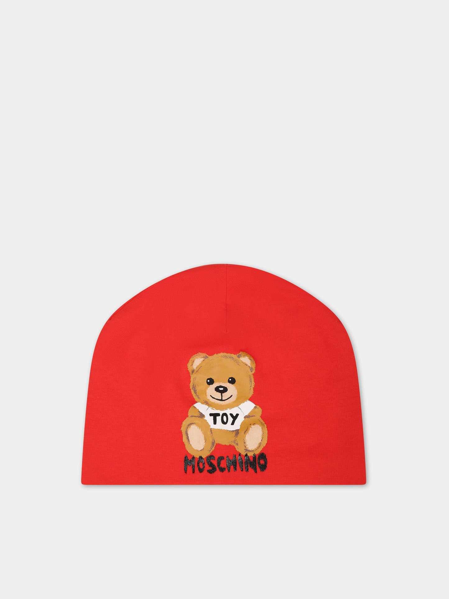 Berretto rosso per bambini con Teddy bear e logo,Moschino Kids,HSX00Z LDA16 50109 