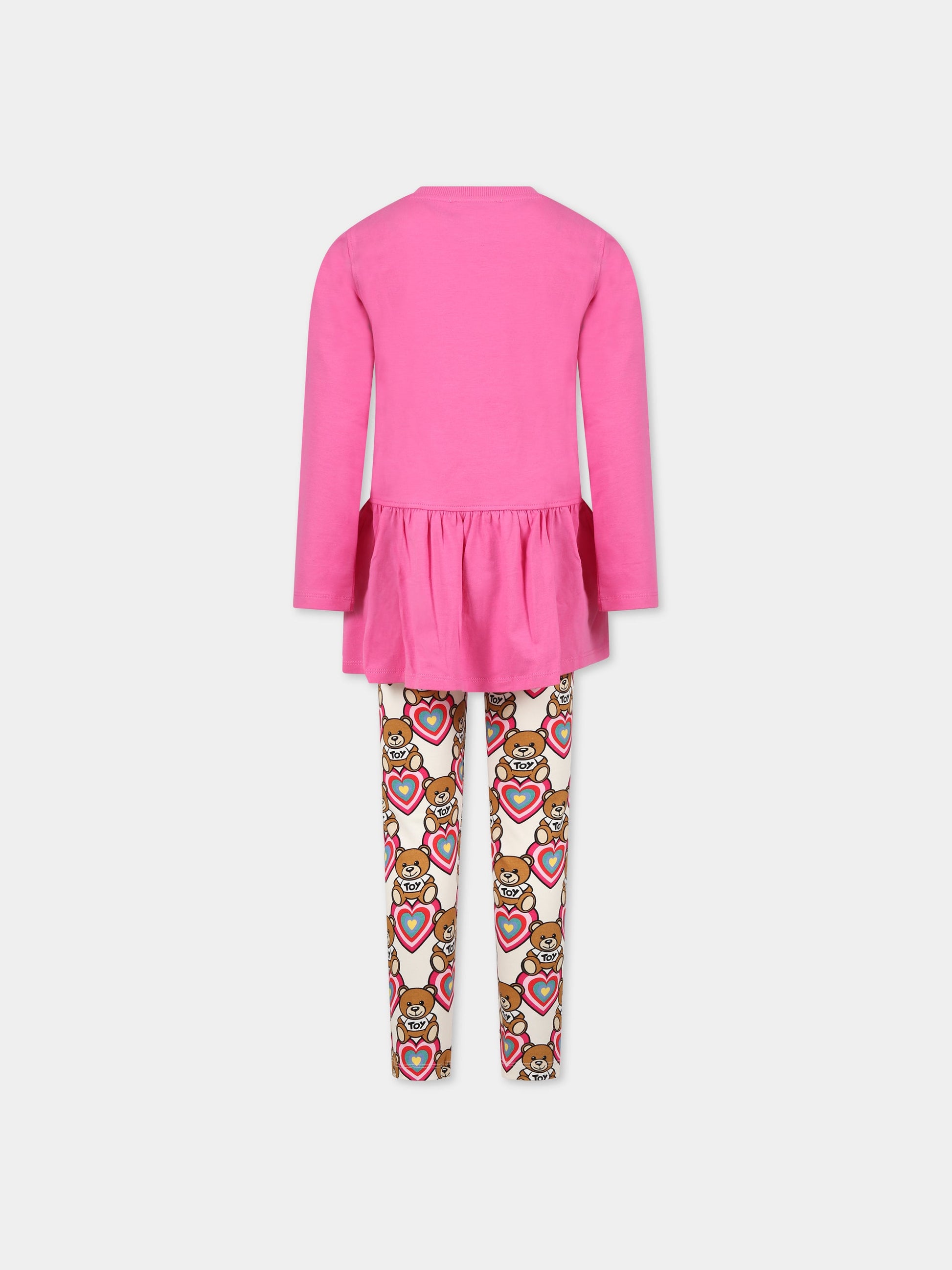 Completo multicolor per bambina con Teddy Bear e cuore,Moschino Kids,HDK02E LBBA8 83612