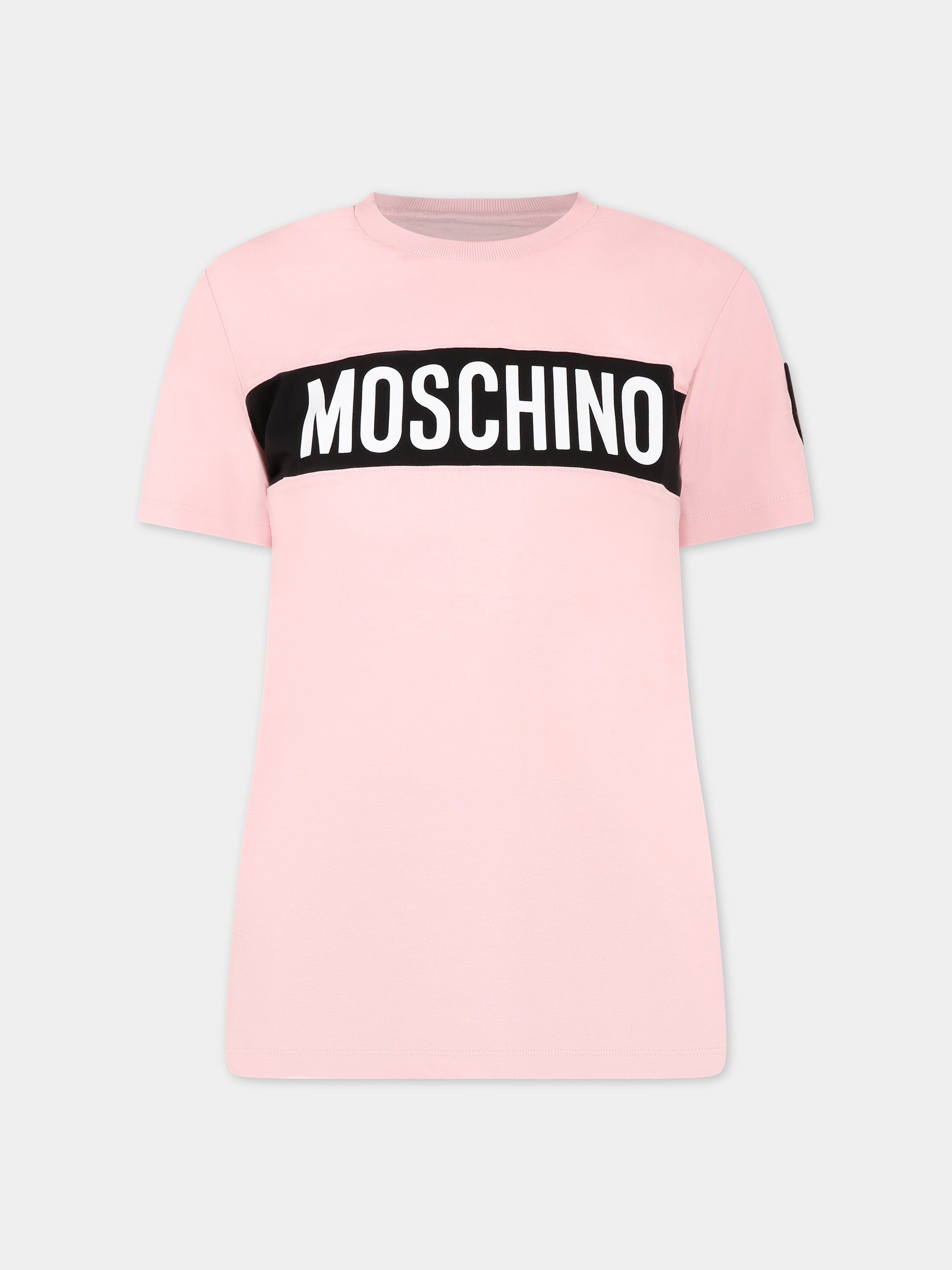 T-shirt rosa per bambina con logo e Teddy Bear,Moschino Kids,HUM03Q LAA10 50209