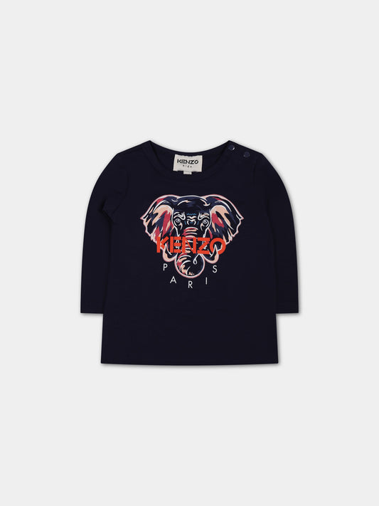 T-shirt blu per neonata con stampa e logo,Kenzo Kids,K05407 868