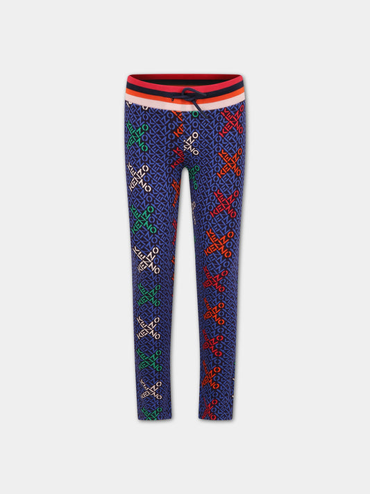 Leggings blu per bambina con logo,Kenzo Kids,K14213 868