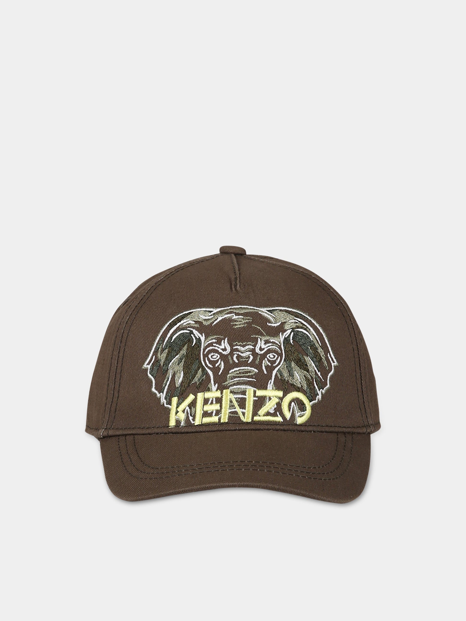 Cappello verde per bambini con logo ed elefante,Kenzo Kids,K51013 655